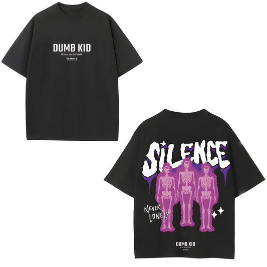 DUMB KID "Silence" Oversized T-Shirt – Black | 240 GSM French Terry Cotton | Stayfunky - STAYFUNKY