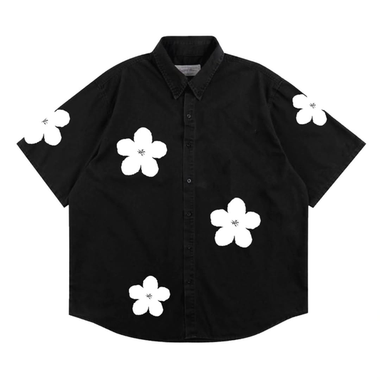 NOIR BLOOM Oversized black Cotton Shirt - STAYFUNKY